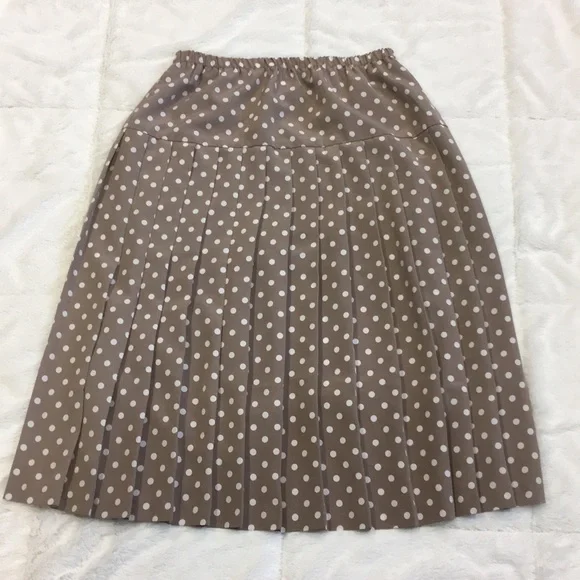 Vintage Pleated Tan & White Polka Dot Skirt Size 8 - Picture 1 of 3